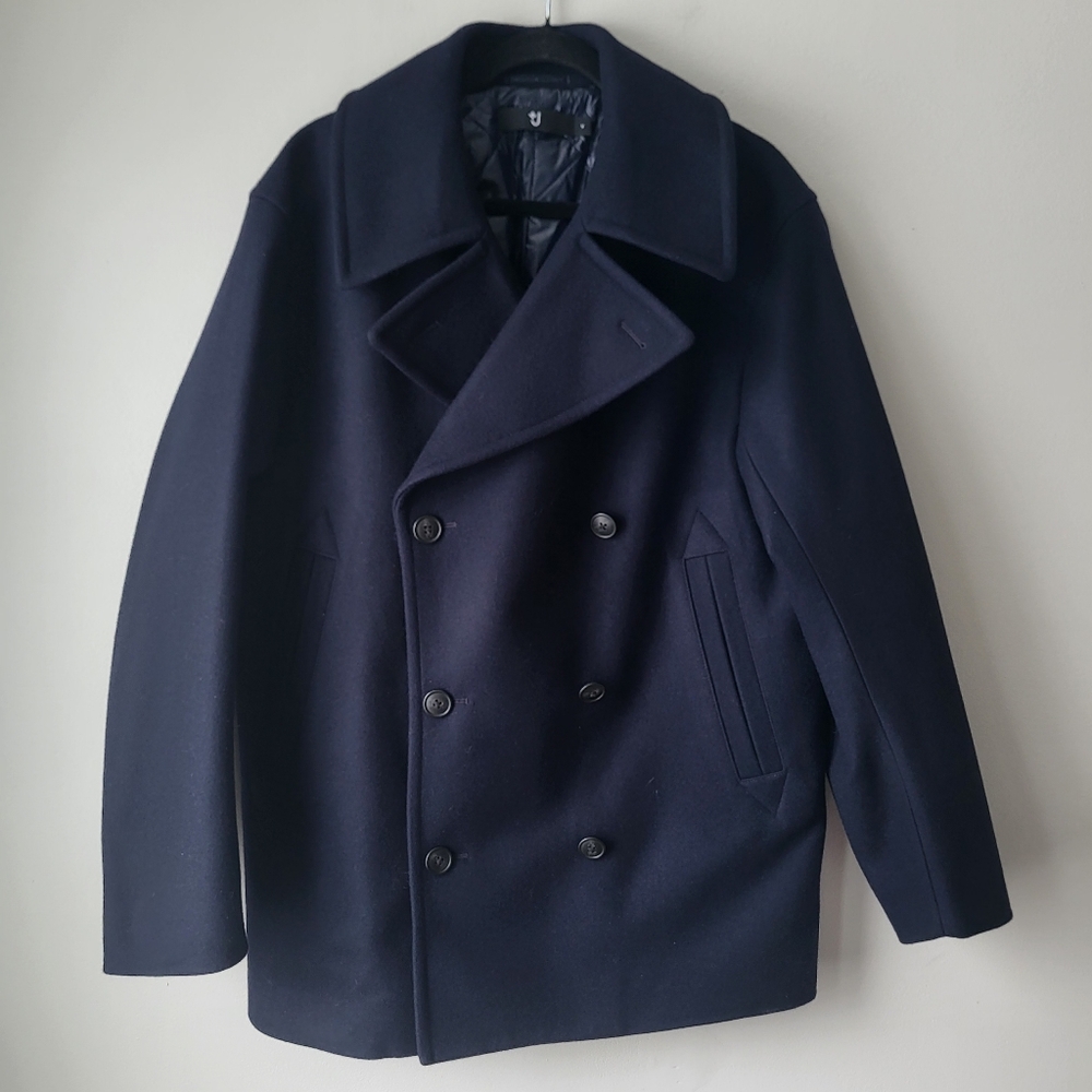 Uniqlo Jil Sander Men's Navy Oversized Cut Winter Peacoat Jacket